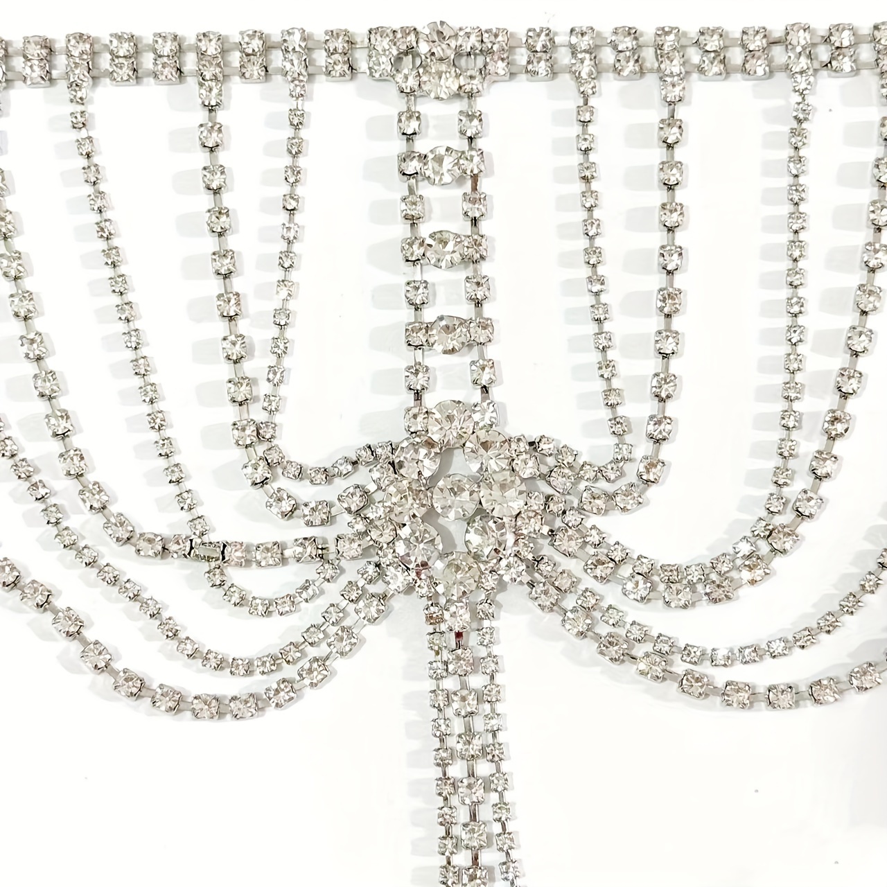 Elegant Silvery-Plated Rhinestone Tassel Shoulder Chain